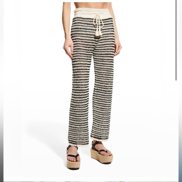 VERONICA BEARD Arzoo Cropped Crochet Cotton Knit Off White & Black Pants Medium - Picture 10 of 10
